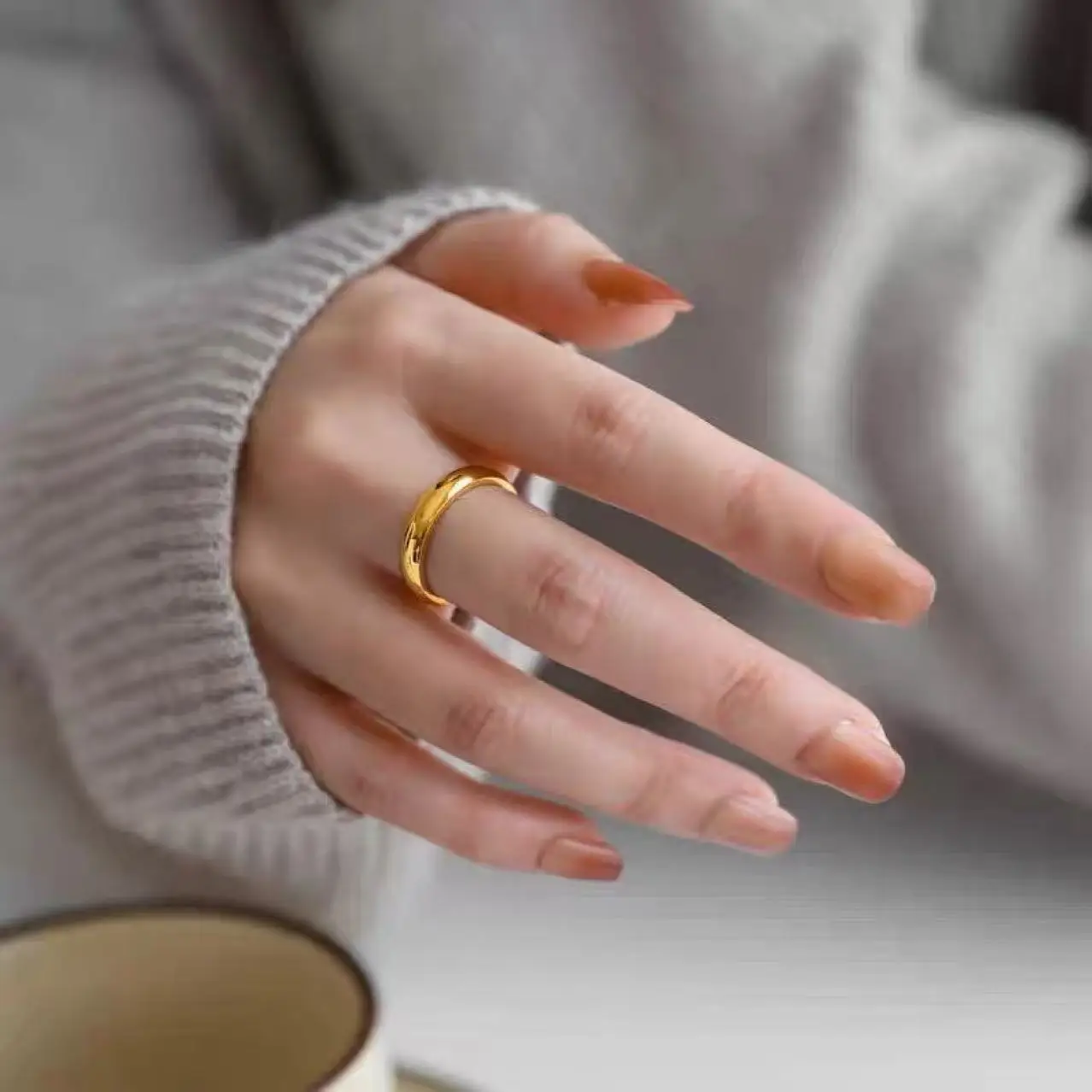 Elegant Gold-Tone Stainless Steel Couple Rings - Timeless Wedding & Engagement Jewelry