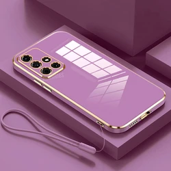 Luxury Plating Silicone Case with Lanyard - Soft Protective Cover - M32 5G (ZBSS Cherry Purple)