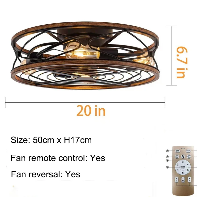Retro Living Room Ceiling Fan Light Invisible Fan Motor 110V Nordic Restaurant Modern Bedroom Electric Decorative Lighting