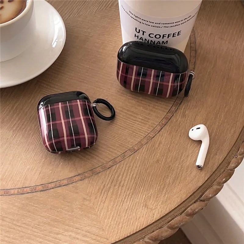 

Black brown plaid pattern For Apple AirPods 1 2 pro Bluetooth Headphone Cover 3rd Generation Silicone Soft Cover Protective Case