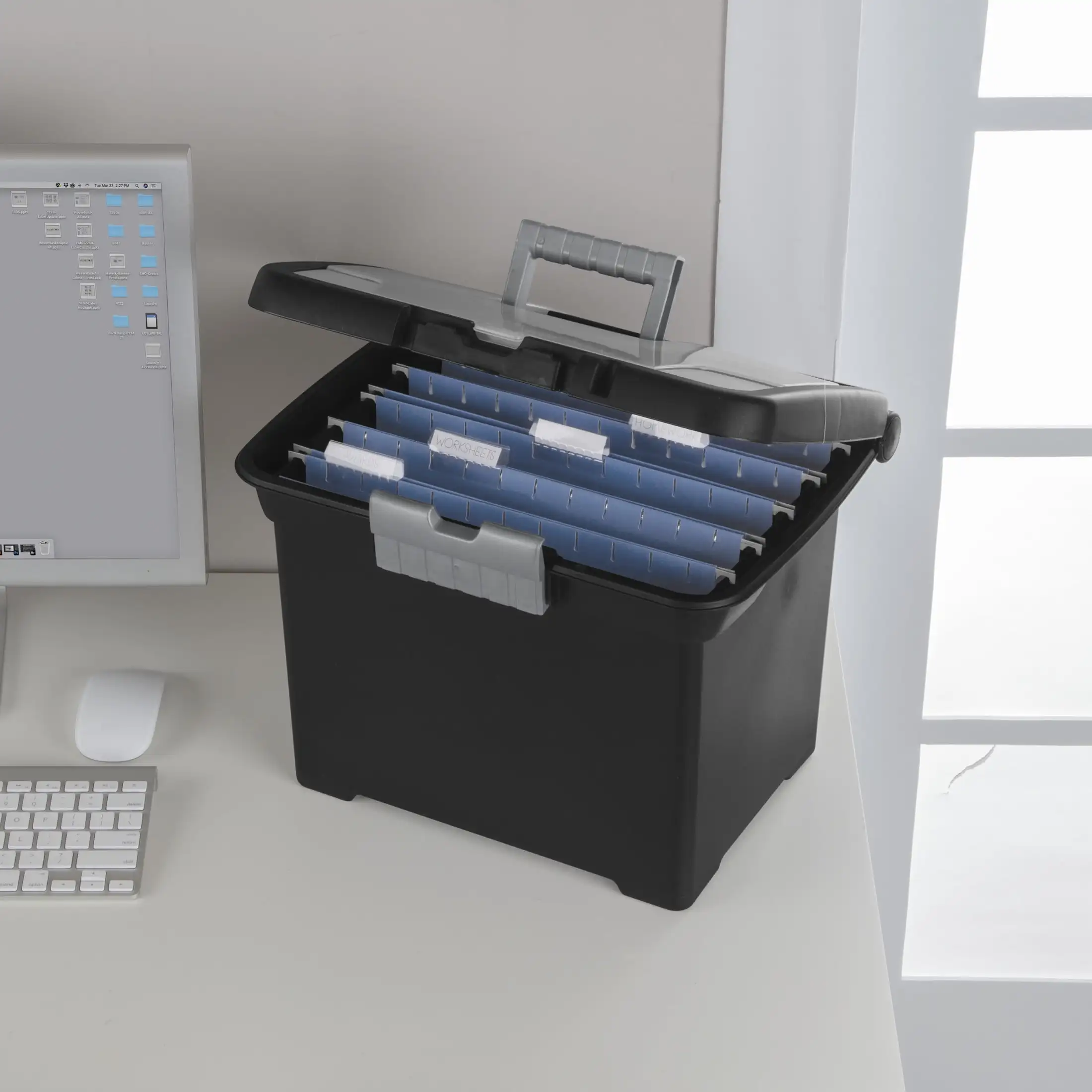 (6 pack) Plastic Storage Bin/ Portable File Box, 15" L x 10 7/8" W x 11 1/2" H, Black
