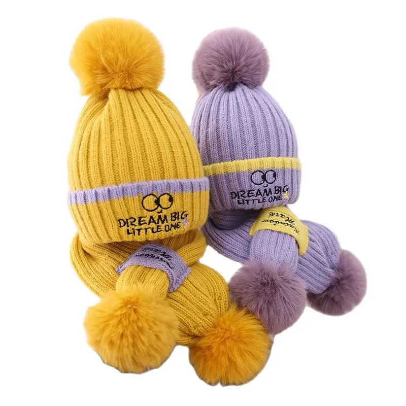 

Doitbest 2 to 8 Y Baby Kids Beanie Princess Acrylic Warm Boy Knitted Hats Winter 2 pcs Children Girl Hat Scarf Set