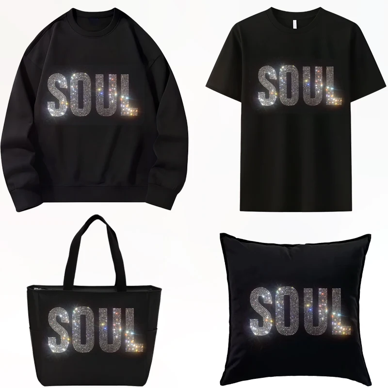 슈퍼 플래시 영문 SOUL 중공업 핫 스탬핑 다이아몬드 패턴 페이스트, 새로운 의류 액세서리, 핫 스탬핑
