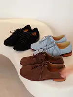 Женские лоферы на шнуровке, весенняя обувь, женские замшевые туфли-оксфорды из натуральной кожи, женские туфли большого размера в британском стиле