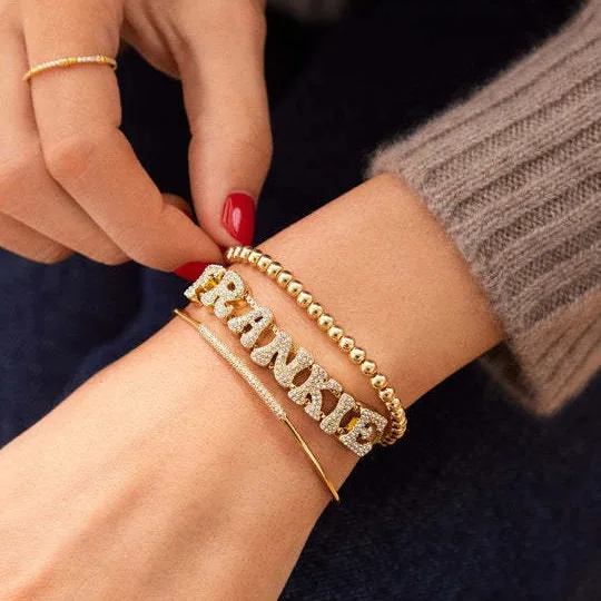 DOREMI Fat Bubble Slide Initial Letters Bracelet Full Crystal Letters Women Name DIY Sliding Slider Letter Bracelets
