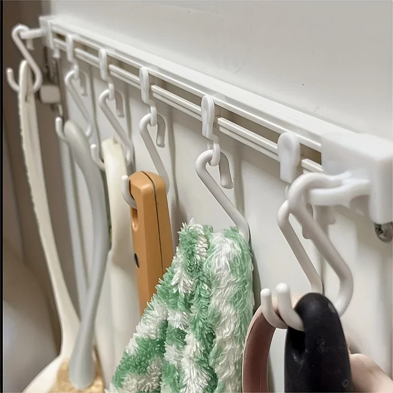 Versatile Over-The-Door Storage Hook Rack - Foldable Plastic Towel Bar With Utensil Hooks For Kitchen, Bedroom, Bathroom