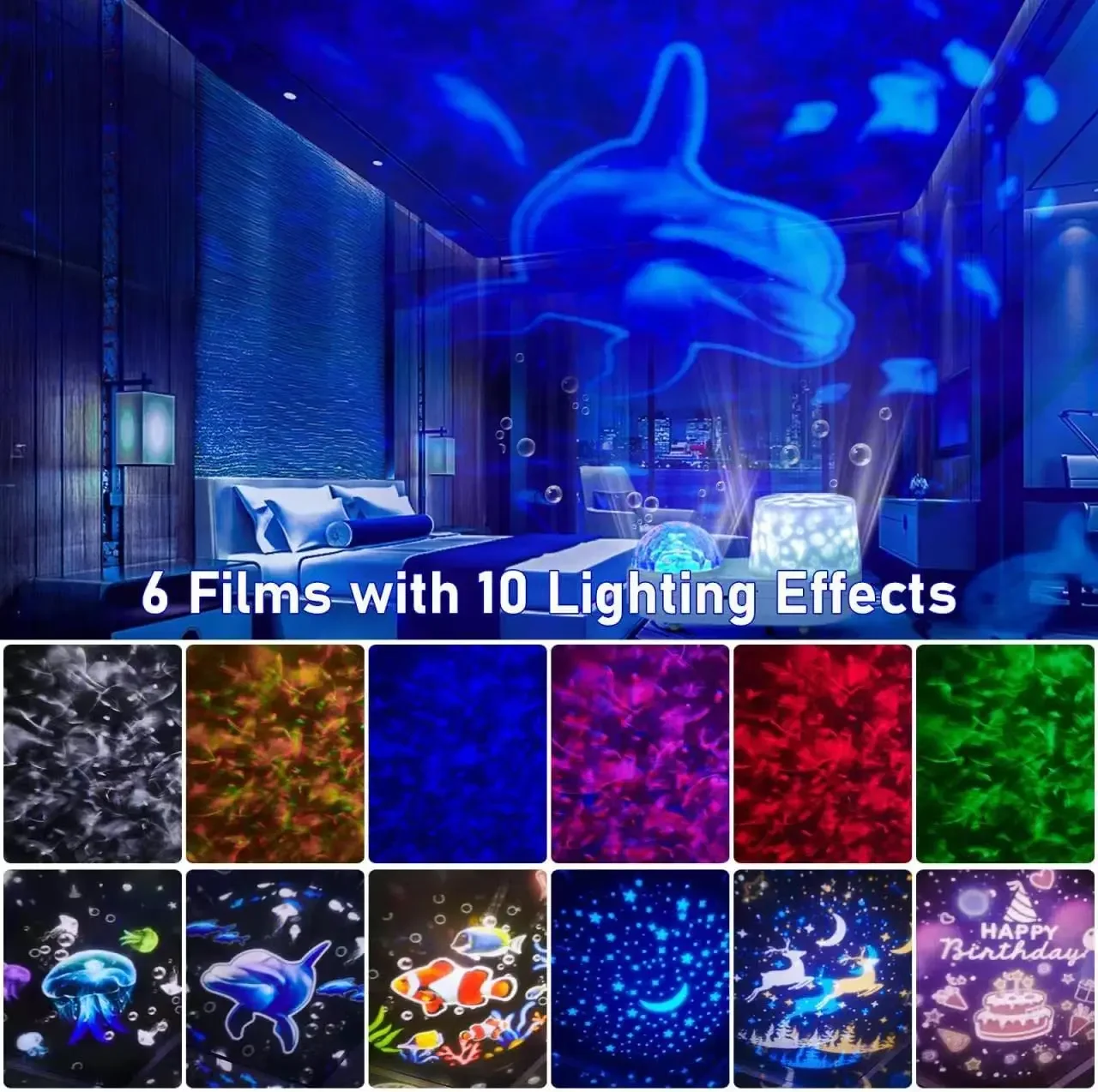 Night Light Projector 360°Rotating Jellyfish Lamp Ocean Star Galaxy Ceiling Projector Atmosphere Light Bedroom Decor