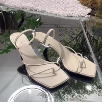 Sandales rétro en cuir véritable à bout carré pour femmes, pantoufles à talons hauts, à la mode, nouvelle collection 2025 6