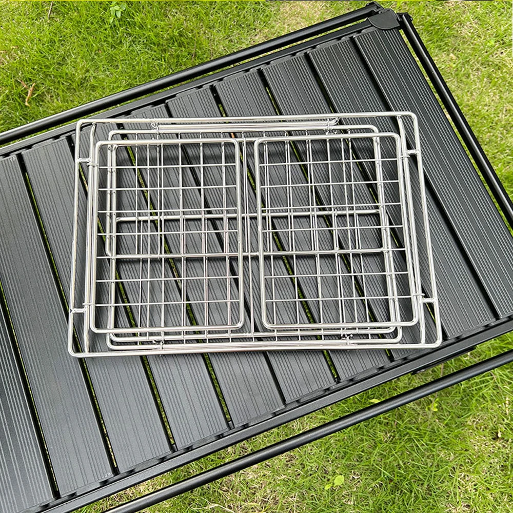 IGT Camping Table Basket Folding Portable Storage Basket Stainless Steel Camping Supplies igt Table Accessories Picnic