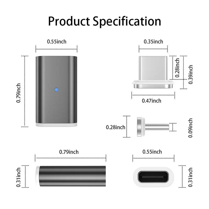 Type-C Magnetic Adapter For Samsung S24 Realme 13 Pro Xiaomi Redmi Pad SE OnePlus Pad 2 vivo T3 Lite Cubot X90 Micro Charger