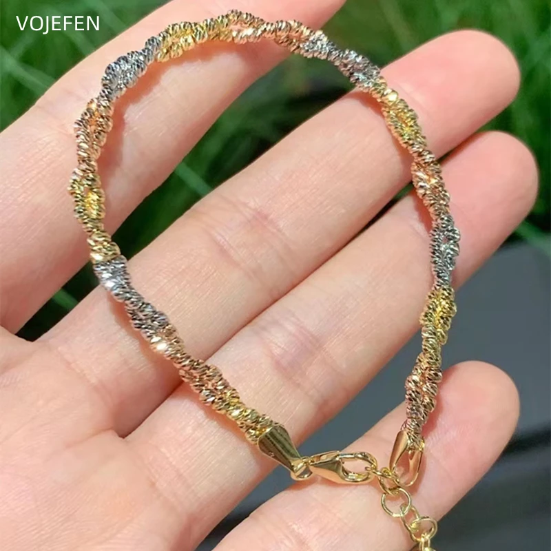 VOJEFEN18KGoldHandBraceletsJewelryMulticolorOriginalAU750RealGoldRopeChains