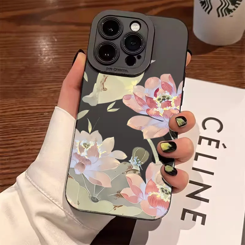 Colorful Water Lily & Lotus Leaf Painted Soft Phone Case
