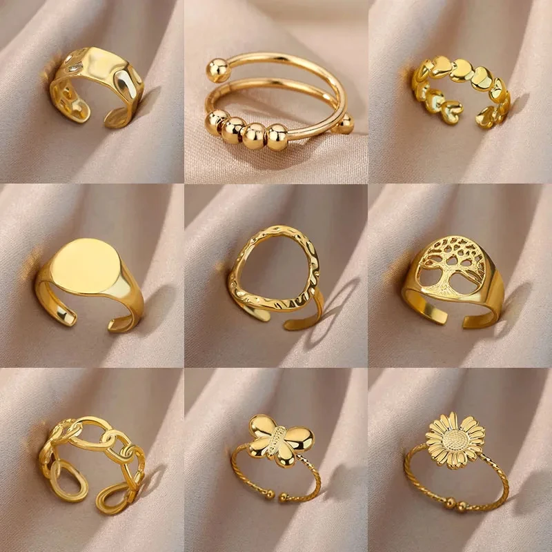 Hollow Rings Stainless Steel Gold Fashion
