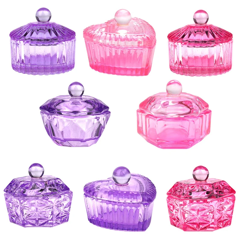 Manicure Tools Nail Acrylic Liquid Nail Tools Crystal Cup 1PC Nail Crystal Cup Rainbow Crystal Glass Cup Acrylic Liquid Bowl Holder Wash Nail Pen Dish Dappen With Lid Luxury ManicureTool