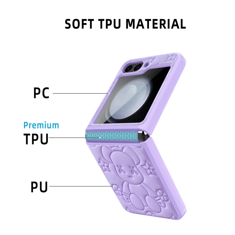 Cute Bear Folding Screen Phone Case for Samsung Z Flip 7 3 4 5 6 Folding Hinge Center Axis Case Film Integrated Phone