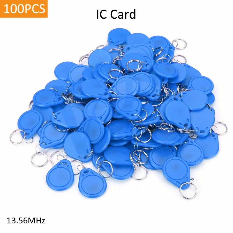 100PCS/Lot IC Cards 13.56MHZ Key Tag Blue Keyfob M1 Entrance Guard Smart Badge Access Control Door Opener Unlock Not ID For 200C