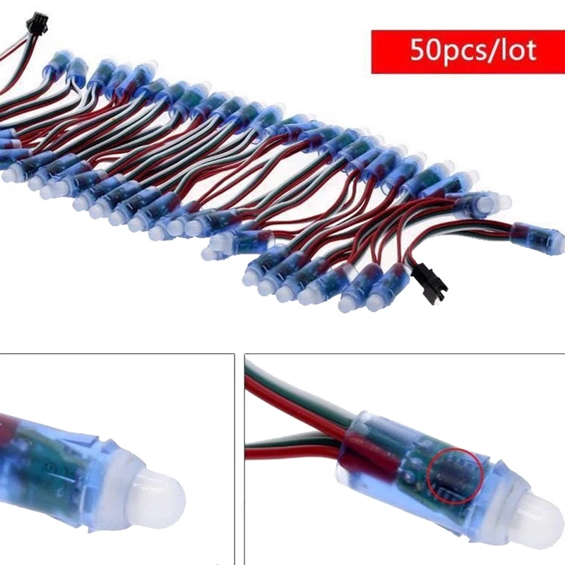 

50pcs/lot DC5V WS2811 Full Color LED Pixel Light Module 12mm 10cm Wires IP68 Waterproof RGB Digital Led Strings