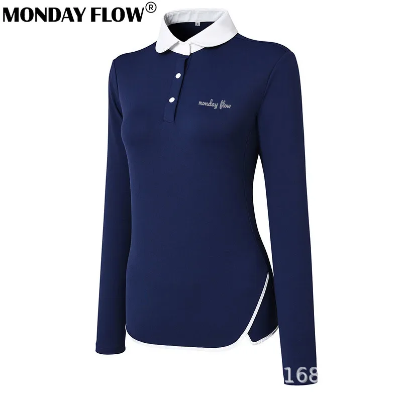 Monday Flow New Golf Wear for Women Outdoor Sports Long Sleeves Casual Slim Fit POLO Shirt Breathable Quick Drying Shirts