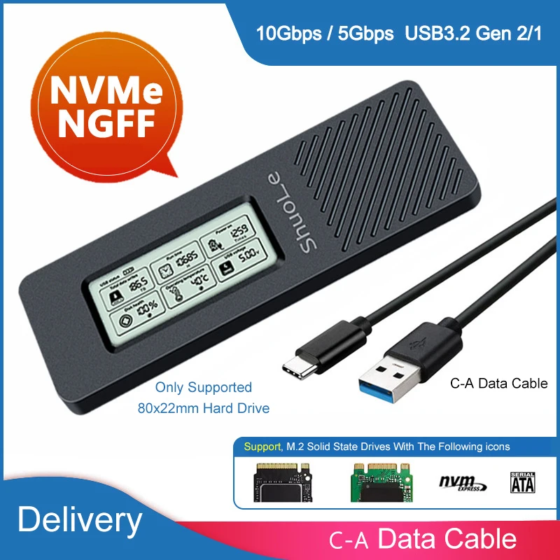 External Hard Drive Box UTHAI M.2 Hard Drive Box NVME/NGFF Dual Protocol Solid State Mobile Hard Drive Box Intelligent Digital Display Monitoring