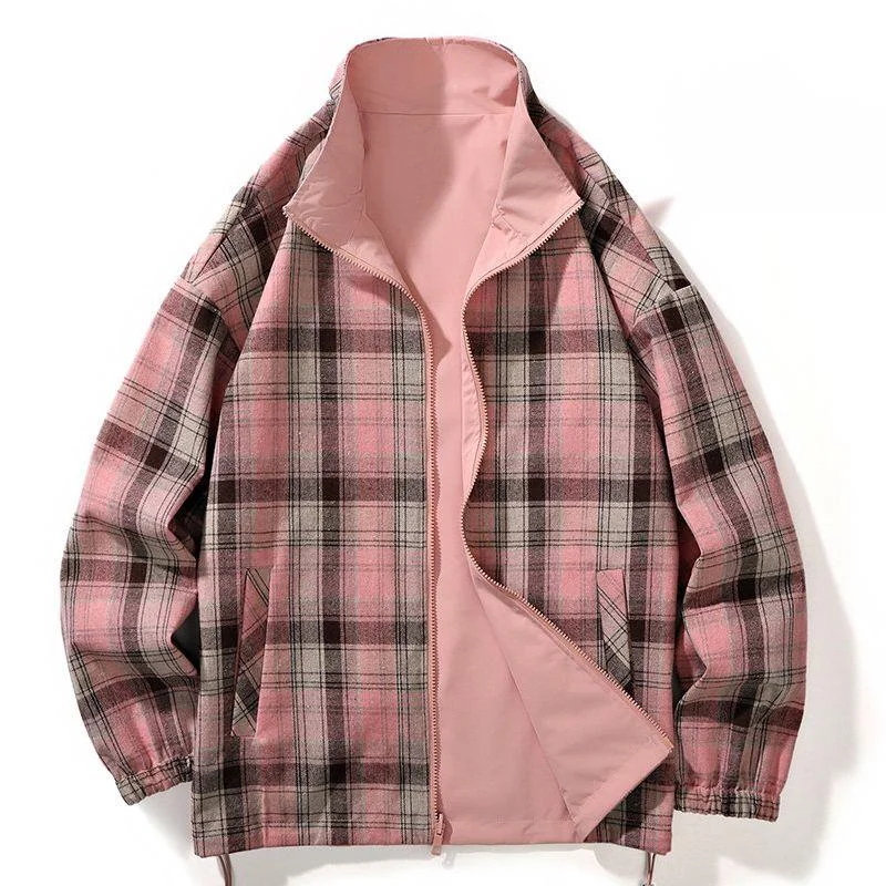 GENIOLAMODE giacca a quadri double face con revers per uomo e donna, coppia autunnale_voghion.com
