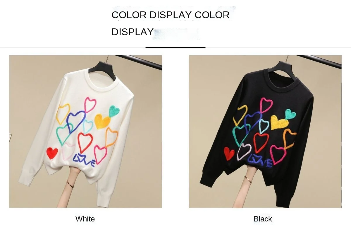 cable knit sweater Autumn and Winter Loose Woolen Sweater Women's Three-dimensional Embroidery Love Joker Round Neck Sweater short sleeve cardigan