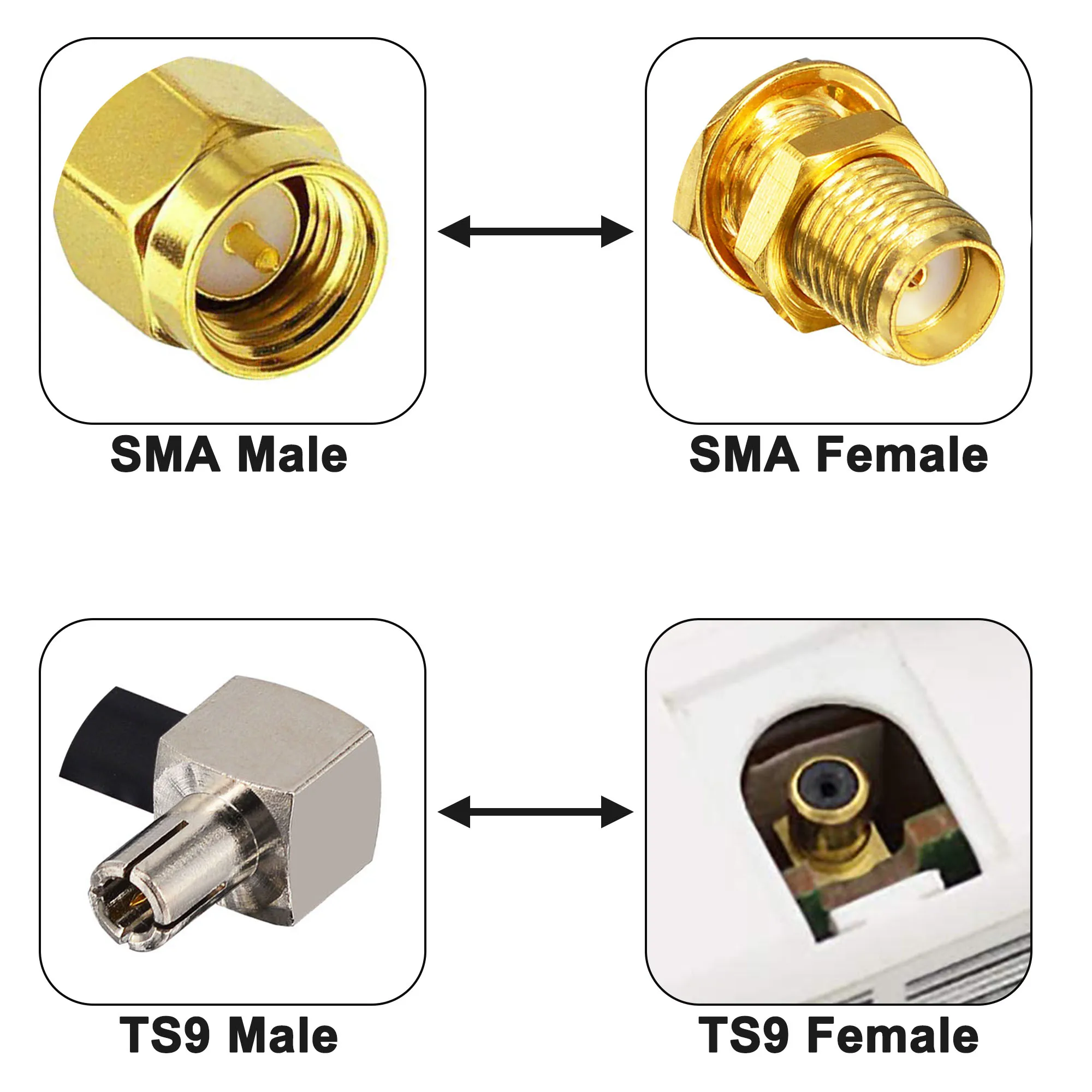 SMA Splitter Cable 4G Antenna Cable SMA Female to Dual TS9 Male 90 Degree Antenna Pigtial RG174 15CM