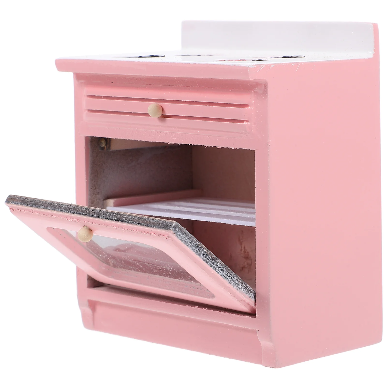 Dollhouse Kitchen Stove Cooking Cabinet Adornment Mini Cooktop Furniture Pink Birch