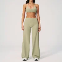 Ensemble de fitness pour femmes, survêtement de sport respirant, soutien-gorge de sport, pantalon évasé, vêtements d'entraînement, vêtements de sport féminins, tenue athlétique 3