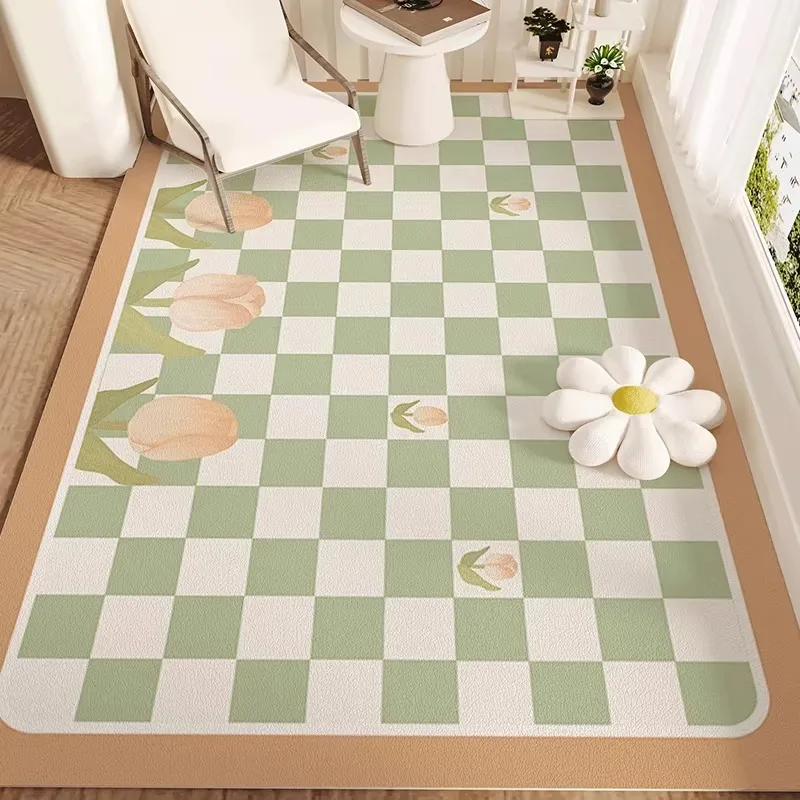 PVC Kitchen Floor Mat Modern Checker Floral Waterproof Oil-proof  Bathrooms Carpet  Wipeable No-clean Free Cut Balcony Rug Tapis