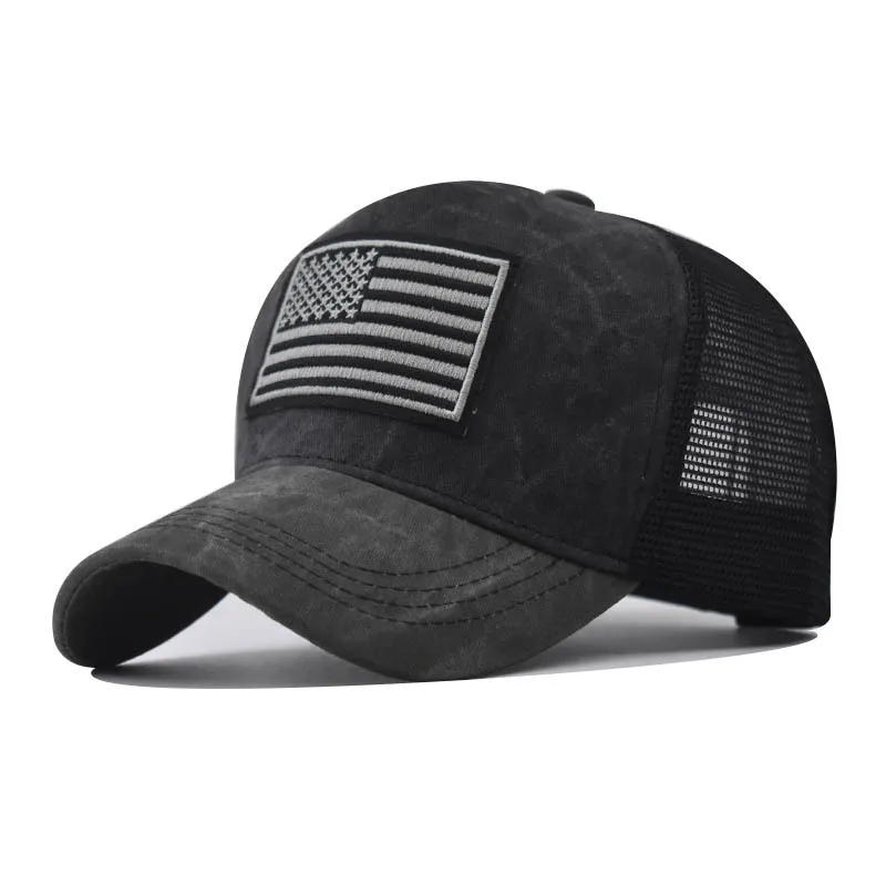  - Summer Men's Black Baseball Cap Two-tone Stitching Cotton Breathable Wicking Mesh Trucker Hat Male Sport Mesh Brand