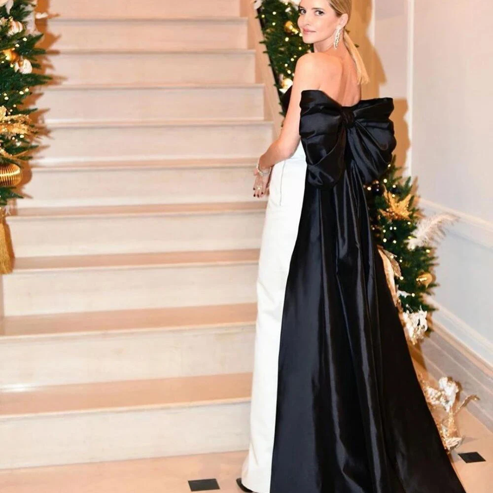 Elegant Mermaid Celebrity Dresses 2024 Long Black Big Bow On The Back Evening Party Dress Strapless High Side Slit Gown Dress