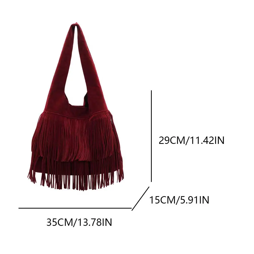 Women Frosted Tassel Shoulder Bag Faux Suede Travel Tote Handbag Large Capacity Vintage Tote Bag Female Shopping Bag