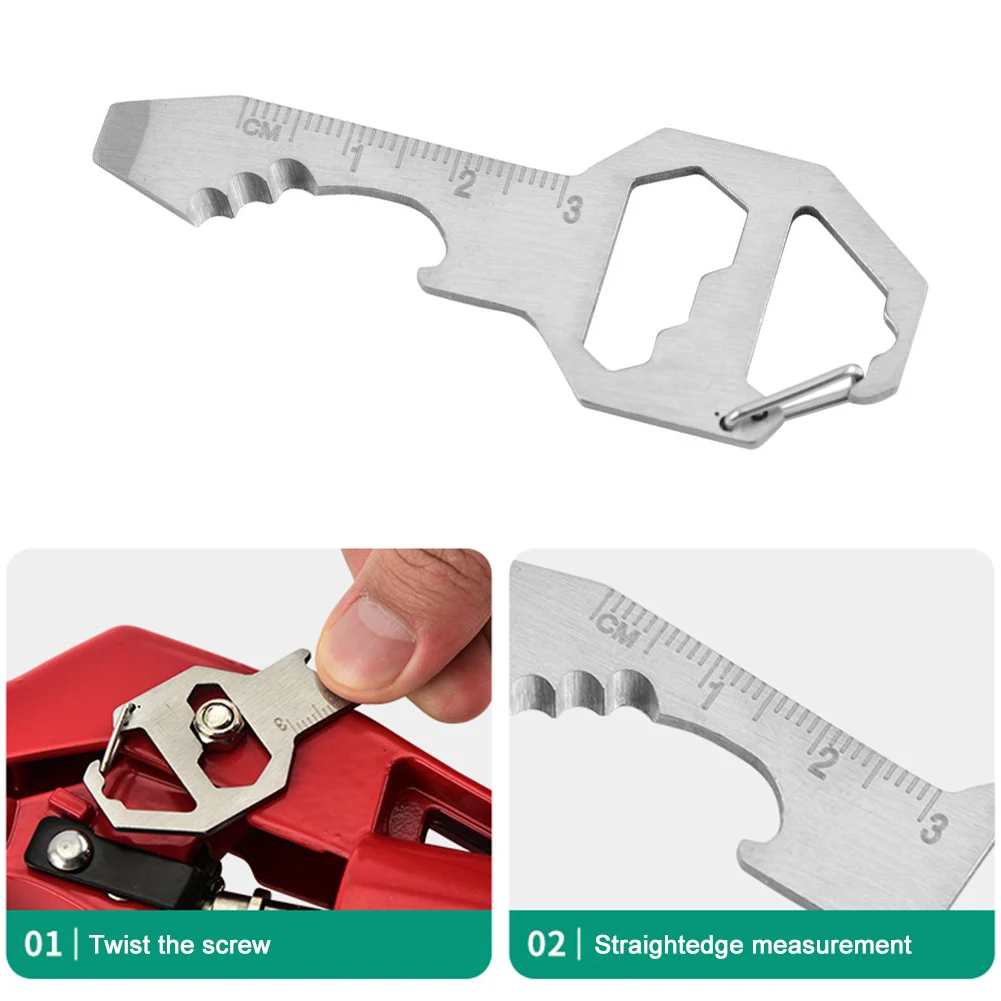 Portable Stainless Steel EDC Gear Multi Tool with Buckle Keychain Bottle Opener Wrench Screwdriver Outdoor Survival Gadget