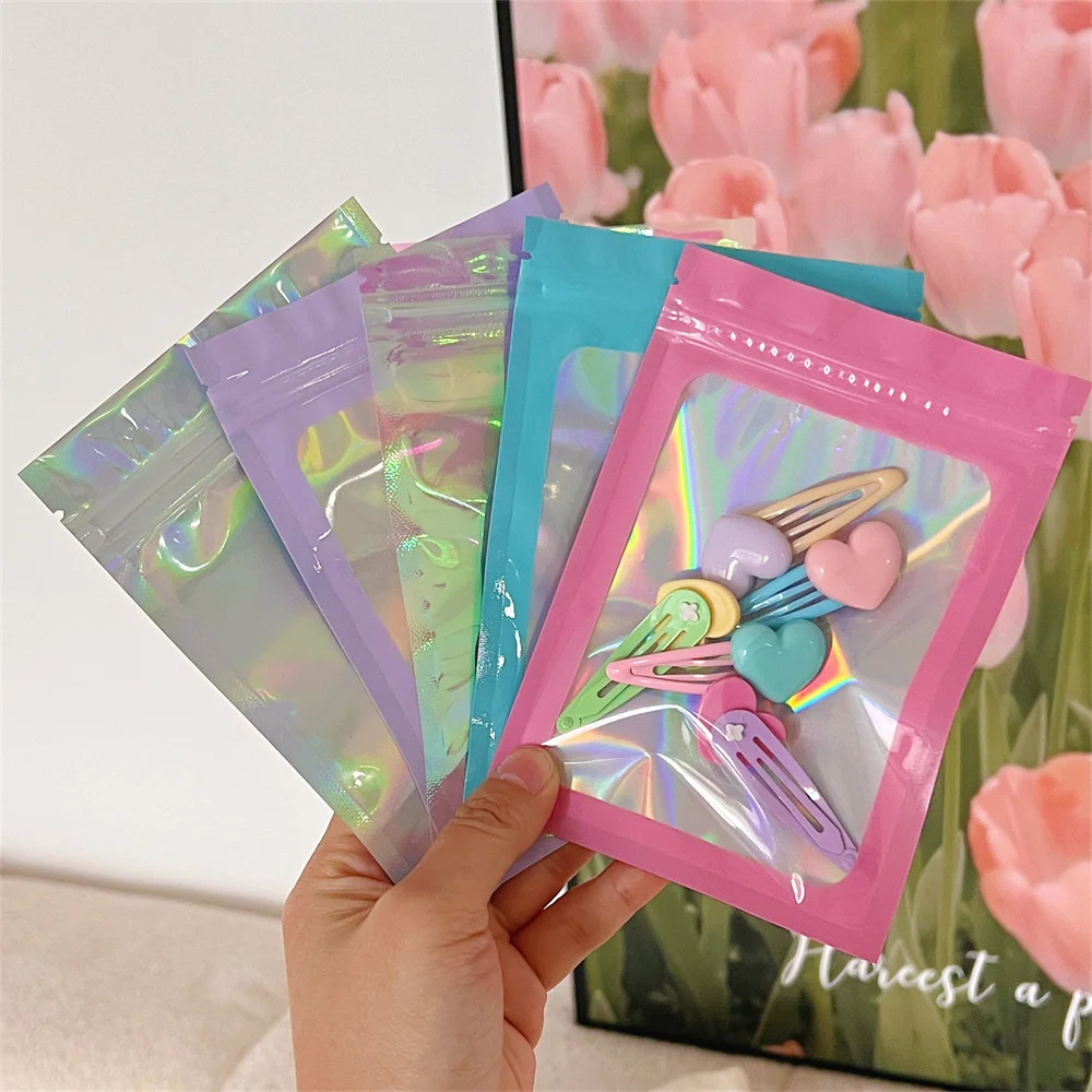 1PC Iridescent Zip Lock Bags Pouches Cosmetic Plastic Laser Iridescent Bags Holographic Makeup Bags Hologram Zipper Bags 6