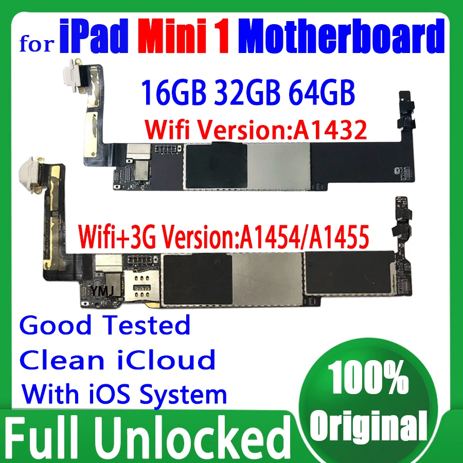 Scheda Madre Per Ipad Mini 1 Scheda Madre Versione Wifi A1432 / Wifi + Versione 3G A1454 A1455 Scheda Logica Piastra Sbloccata Originale Al 100%