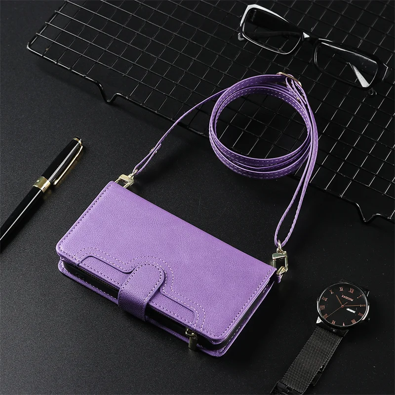 

For Samsung Galaxy A22 5G Leather Wallet Magnetic Zipper Wallet with Lanyard Phone Retro Wallet for SM-A226B, SM-A226BRN