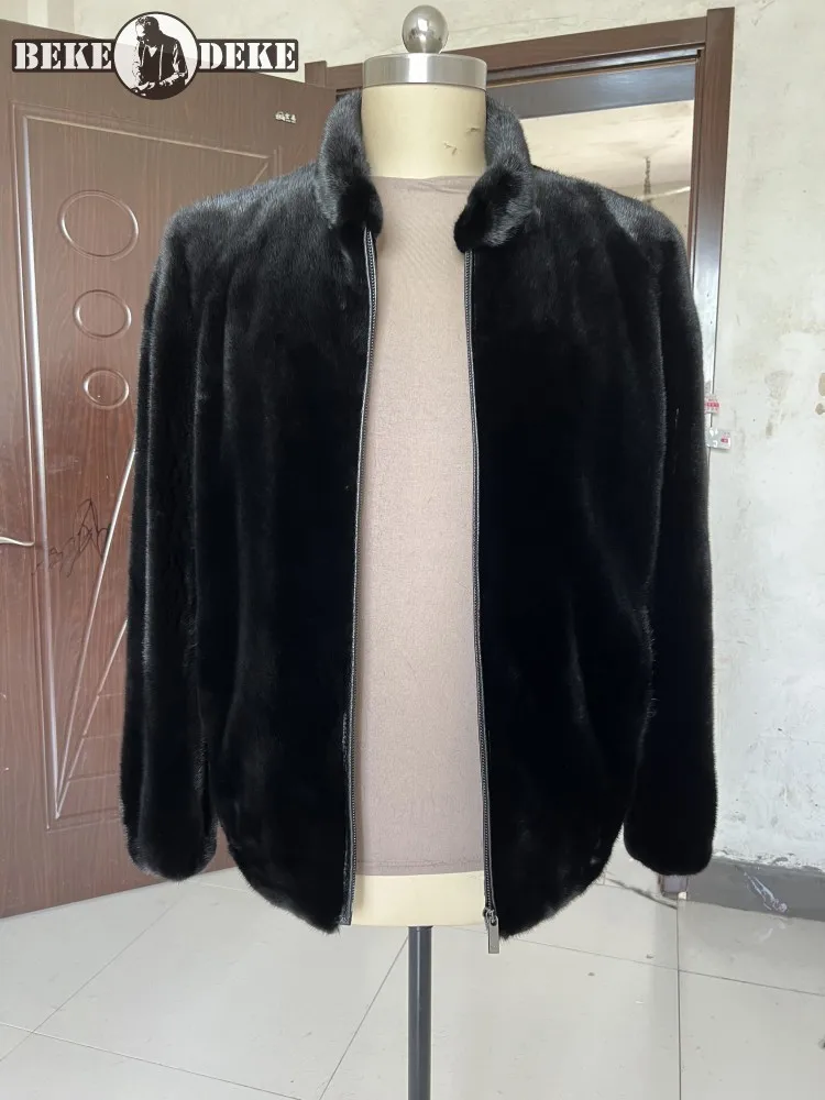 

Luxury Men Real Mink Fur Jacket Stand Collar Vintage Bomber Jacket Thick Warm 100% Natural Mink Fur Coat Outerwear Plus Size 6XL