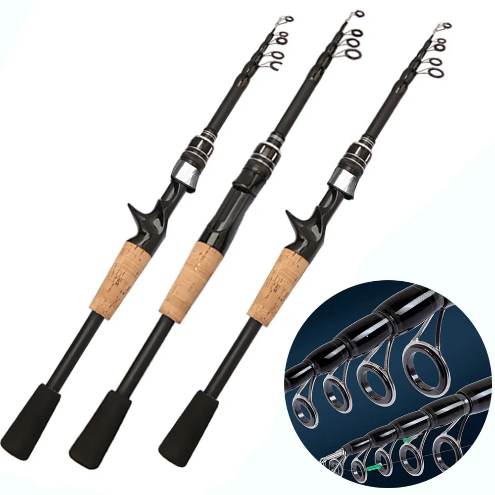 Canne leurre télescopique 1.5M à 2.4M carbone spinning, manche bois, casting 8g-25g, matériel pêche ultraléger