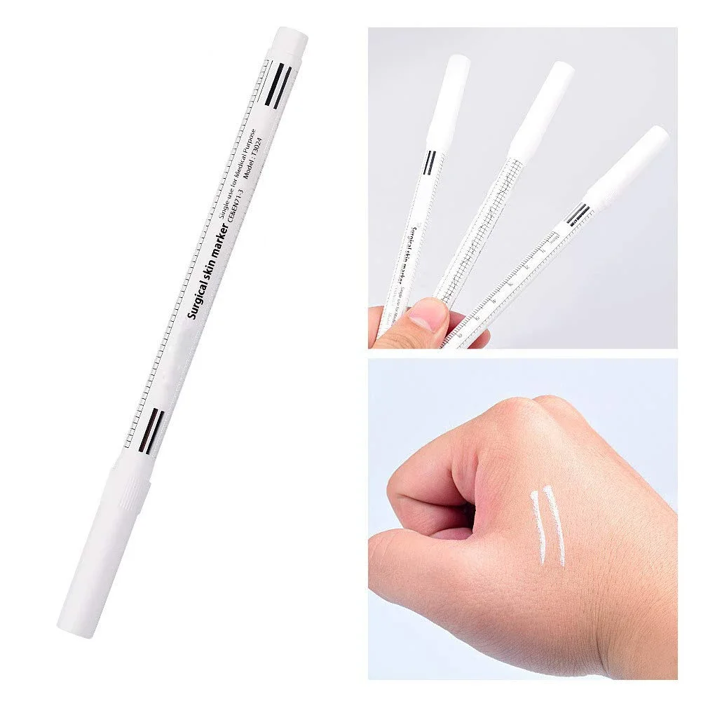 Eyebrow Tattoo Skin Marker Pen with Ruler Permanent Makeup White Medical Sterile Surgical Microblading Supplies 1pcs