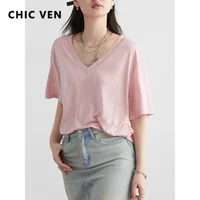 CHIC VEN femmes T-Shirts ample décontracté solide nouveau basique femme T-Shirts à manches courtes haut pour fille femme vêtements été 2025 3