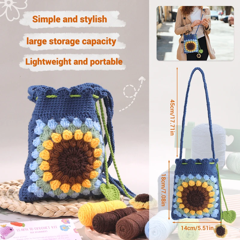 Crochet Kit Beginners Bag Crochet Craft Kniting Kits Yarn Hook Tools Supplies Video Tutorials