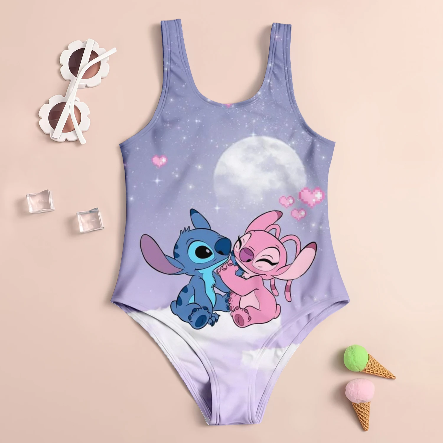 One-Piece Cute Stitch Girls Sleeveless Swimsuit Set - Good Stretch And Comfortable For Summer Beach Swimwear Set 2