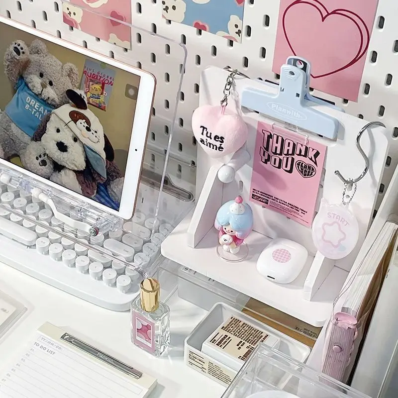 Organizer da scrivania in stile Ins, mensola da scrivania, pannello forato, organizer per oggetti vari, espositore per bambole da scrivania per dormitorio studentesco, decorazioni per la casa - immagine 4