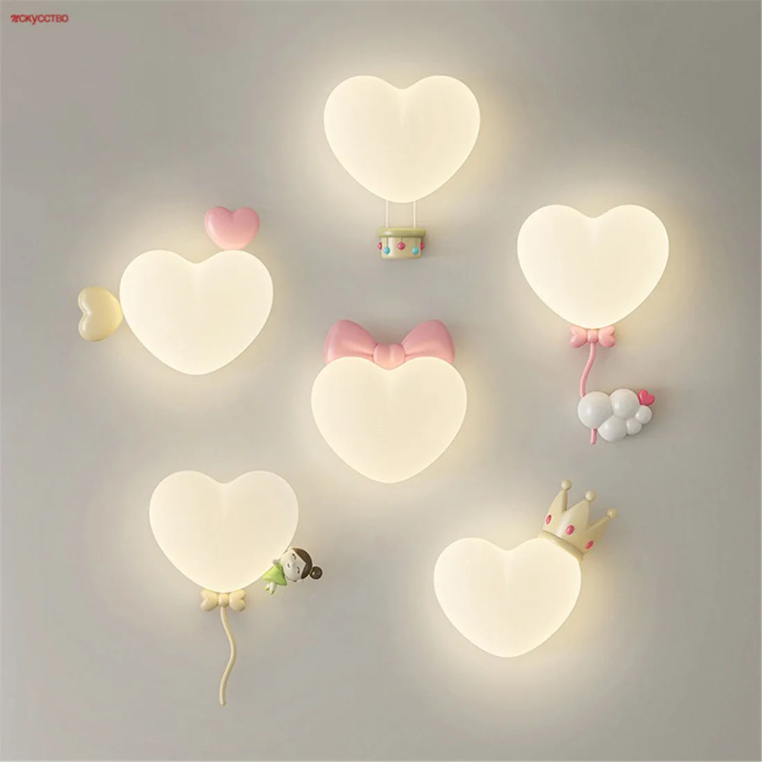 

Romantic Princess Bedroom Balloon Crown Led Wall Lamp Children Study Restaurant Kitchen Foyer Hall Indoor Cute Baby Night Light