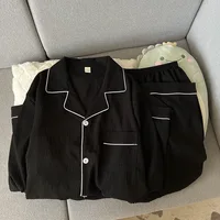 Grande taille pur coton fil hommes vêtements de nuit printemps et automne à manches longues Simple noir vêtements de nuit Homewear jeunesse pyjamas ensemble 4