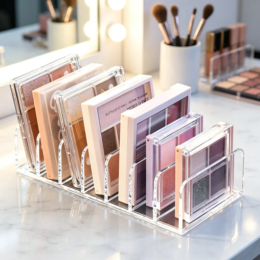Acrylic Makeup Palette Organizer with 7-Grid Storage Compartments