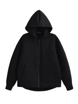 HH automne hiver femmes fermeture éclair manteau à capuche haute rue Double poches surdimensionné Jakcet sweat-shirts amples haut d'extérieur