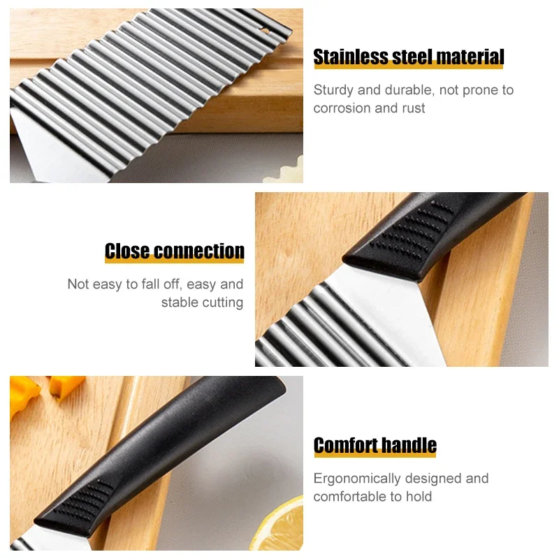 Stainless Steel Potato Chip Slicer Dough Vegetable Fruit Crinkle Wavy Kitchen Knife Cutter Chopper French Fry Maker Tools