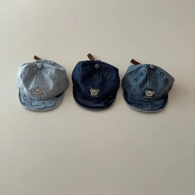 Baby Hat Ins Korean Version Bear Spring and Summer Thin Denim Soft Brim Peaked Cap Trendy Baby Baseball Cap