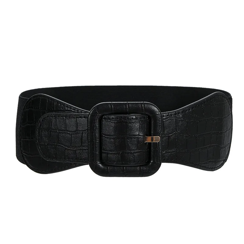 

2023 New Square Pin Buckle Decorative PU Cummerbunds Woven Elastic Wide Waist Seal Women's Fashion Dress Corset Belts